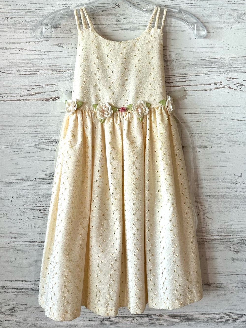 VINTAGE BONNIE JEAN Pointelle Floral Special Occasion Dress 3D Flowers Cream 6